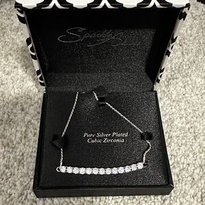 Silver-Plated Cubic Zirconia Bar Necklace - Silver